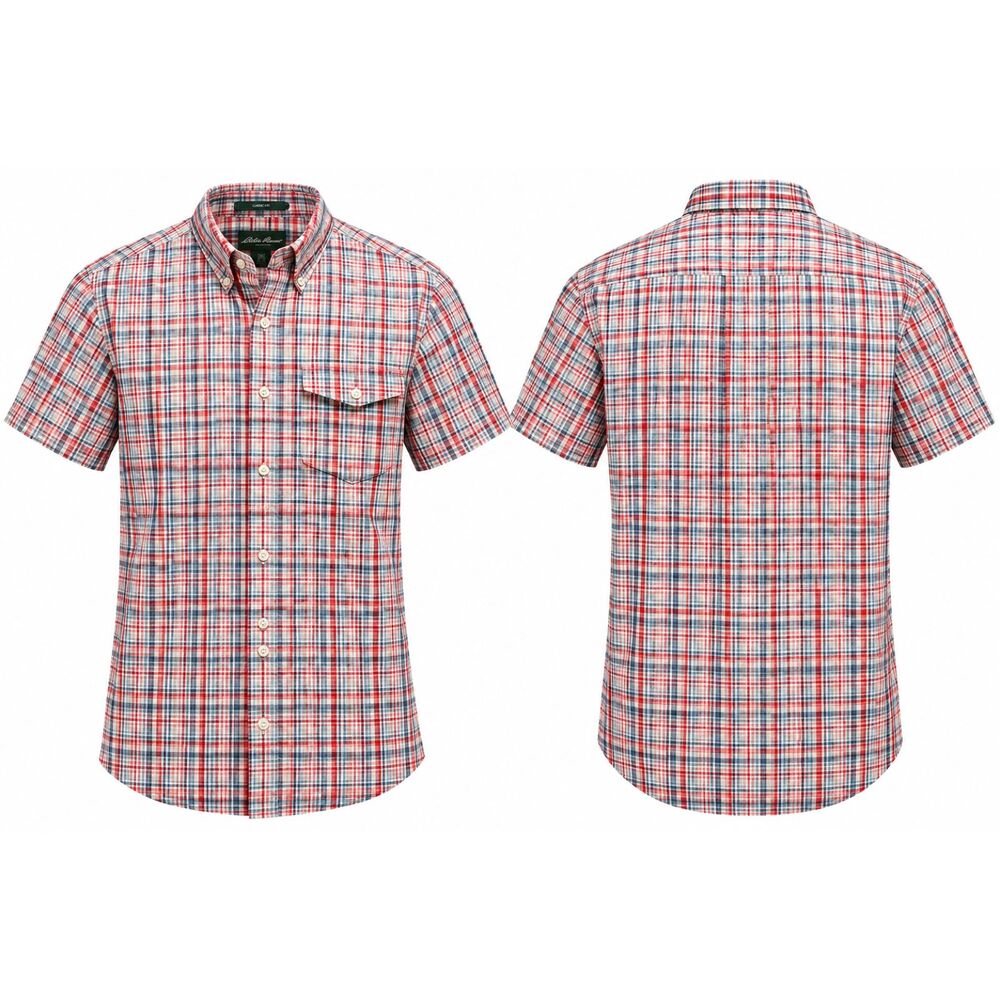 Eddie Bauer Men’s Medium Classic Fit Plaid Short Sleeve Button Down 100% Cotton